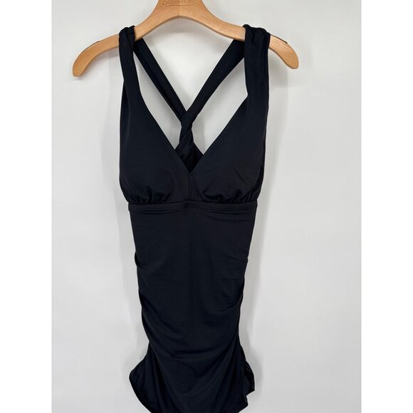 Ralph Lauren Black Plunge One Piece Halter Swimsuit  Dress Women's size 16W plus - Picture 3 of 10